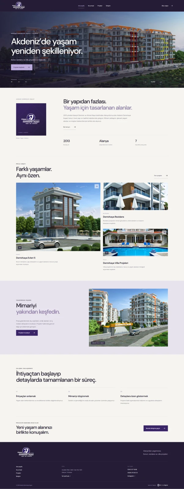Akdeniz Demirkaya İnşaat web sitesinin tam sayfa görüntüsü